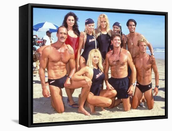 Cast of Syndicated Tv Series Baywatch Filming an Episode in Huntington Beach, Ca-Mirek Towski-Framed Stretched Canvas