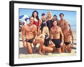 Cast of Syndicated Tv Series Baywatch Filming an Episode in Huntington Beach, Ca-Mirek Towski-Framed Premium Photographic Print