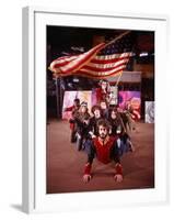 Cast of Theater Production of the Musical "Hair" under Large Waving American Flag-Ralph Morse-Framed Premium Photographic Print