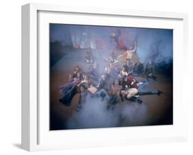 Cast Singing and Lolling About on Incense-Smoke-Filled Stage in Scene from Musical "Hair"-Ralph Morse-Framed Photographic Print