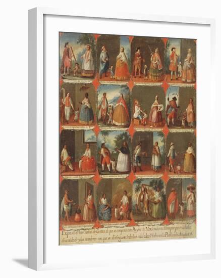 Castas, A View of the Various Peoples of Mexico, Mexican School, 18th Century-Jose Agustin Arrieta-Framed Giclee Print