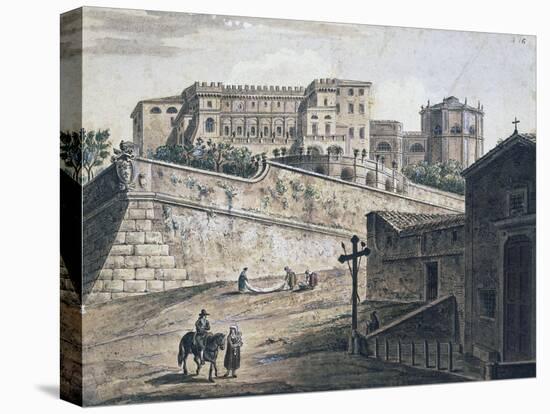 Castel Gandolfo, Papal Palace, Watercolour Drawing, Italy, 18th Century-null-Stretched Canvas