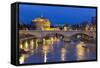 Castel Sant'Angelo and Ponte Vittorio Emanuelle Ii on the River Tiber at Night, Rome, Lazio, Italy-Stuart Black-Framed Stretched Canvas