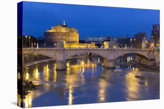 Castel Sant'Angelo and Ponte Vittorio Emanuelle Ii on the River Tiber at Night, Rome, Lazio, Italy-Stuart Black-Stretched Canvas