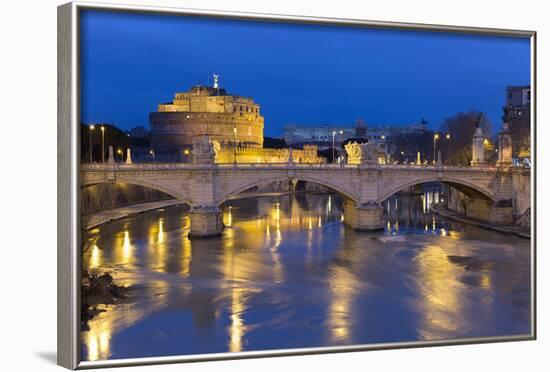 Castel Sant'Angelo and Ponte Vittorio Emanuelle Ii on the River Tiber at Night, Rome, Lazio, Italy-Stuart Black-Framed Photographic Print