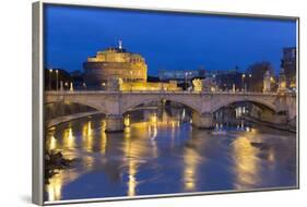 Castel Sant'Angelo and Ponte Vittorio Emanuelle Ii on the River Tiber at Night, Rome, Lazio, Italy-Stuart Black-Framed Photographic Print