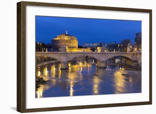 Castel Sant'Angelo and Ponte Vittorio Emanuelle Ii on the River Tiber at Night, Rome, Lazio, Italy-Stuart Black-Framed Photographic Print