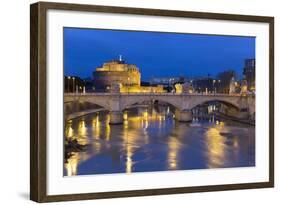 Castel Sant'Angelo and Ponte Vittorio Emanuelle Ii on the River Tiber at Night, Rome, Lazio, Italy-Stuart Black-Framed Photographic Print