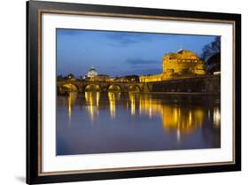 Castel Sant'Angelo and St. Peter's Basilica from the River Tiber at Night, Rome, Lazio, Italy-Stuart Black-Framed Photographic Print