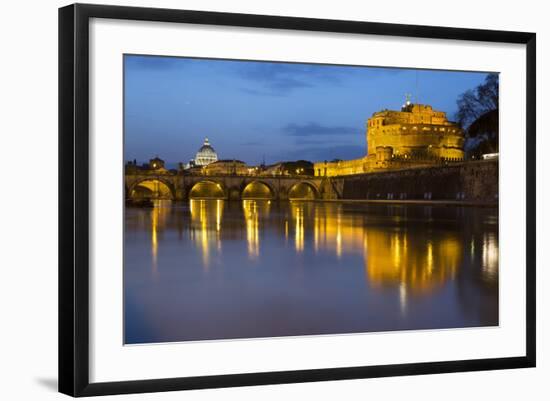 Castel Sant'Angelo and St. Peter's Basilica from the River Tiber at Night, Rome, Lazio, Italy-Stuart Black-Framed Photographic Print