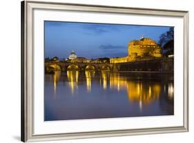 Castel Sant'Angelo and St. Peter's Basilica from the River Tiber at Night, Rome, Lazio, Italy-Stuart Black-Framed Photographic Print