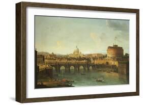 Castel Santangelo and the Ponte Santangelo, Rome, with St. Peters and the Vatican-Antonio Joli-Framed Giclee Print