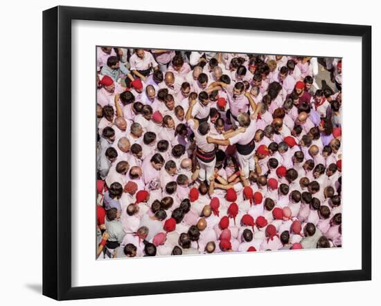 Castell human tower in front of the City Hall during the Festa Major Festival-Karol Kozlowski-Framed Photographic Print