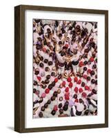 Castell human tower in front of the City Hall during the Festa Major Festival-Karol Kozlowski-Framed Photographic Print