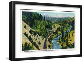 Castella, California - Aerial View of the Sacramento River and Mount Shasta from the Town, c.1936-Lantern Press-Framed Art Print