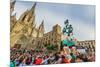 Castellers or Human Tower Exhibiting in Front of the Cathedral, Barcelona, Catalonia, Spain-Stefano Politi Markovina-Mounted Photographic Print