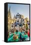 Castellers or Human Tower Exhibiting in Front of the Cathedral, Barcelona, Catalonia, Spain-Stefano Politi Markovina-Framed Stretched Canvas