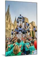 Castellers or Human Tower Exhibiting in Front of the Cathedral, Barcelona, Catalonia, Spain-Stefano Politi Markovina-Mounted Photographic Print