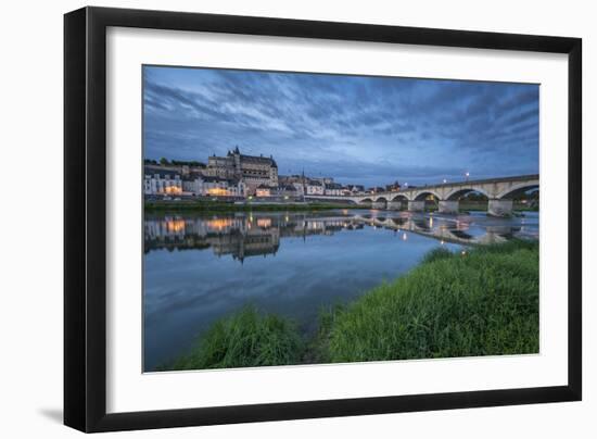 Castle and bridge at blue hour, Amboise, Indre-et-Loire, Loire Valley, Centre, France, Europe-Francesco Vaninetti-Framed Photographic Print