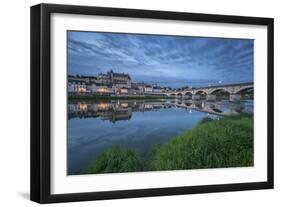 Castle and bridge at blue hour, Amboise, Indre-et-Loire, Loire Valley, Centre, France, Europe-Francesco Vaninetti-Framed Photographic Print