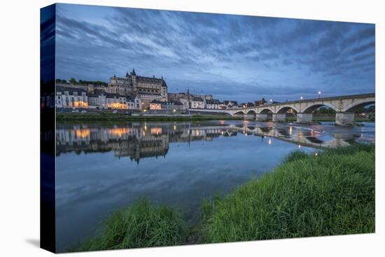 Castle and bridge at blue hour, Amboise, Indre-et-Loire, Loire Valley, Centre, France, Europe-Francesco Vaninetti-Stretched Canvas