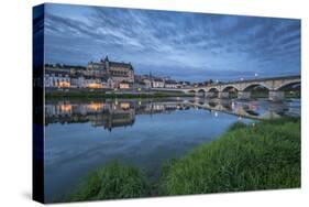 Castle and bridge at blue hour, Amboise, Indre-et-Loire, Loire Valley, Centre, France, Europe-Francesco Vaninetti-Stretched Canvas