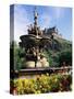 Castle and Princes Street Garden Fountain, Edinburgh, Lothian, Scotland, United Kingdom-Neale Clarke-Stretched Canvas