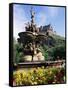 Castle and Princes Street Garden Fountain, Edinburgh, Lothian, Scotland, United Kingdom-Neale Clarke-Framed Stretched Canvas