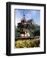 Castle and Princes Street Garden Fountain, Edinburgh, Lothian, Scotland, United Kingdom-Neale Clarke-Framed Premium Photographic Print