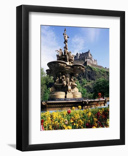 Castle and Princes Street Garden Fountain, Edinburgh, Lothian, Scotland, United Kingdom-Neale Clarke-Framed Photographic Print