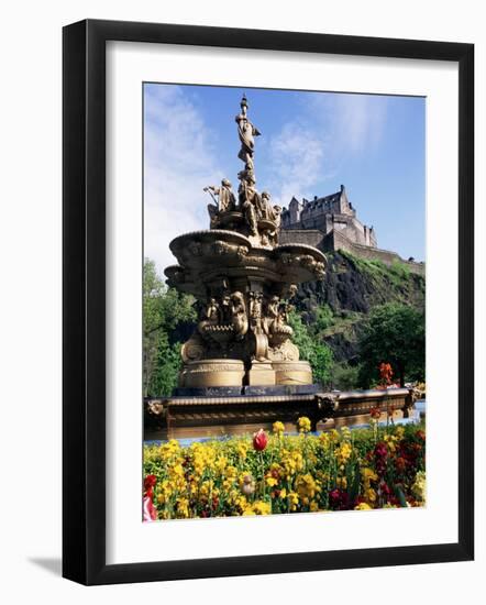 Castle and Princes Street Garden Fountain, Edinburgh, Lothian, Scotland, United Kingdom-Neale Clarke-Framed Photographic Print