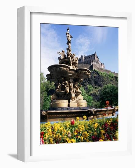 Castle and Princes Street Garden Fountain, Edinburgh, Lothian, Scotland, United Kingdom-Neale Clarke-Framed Photographic Print