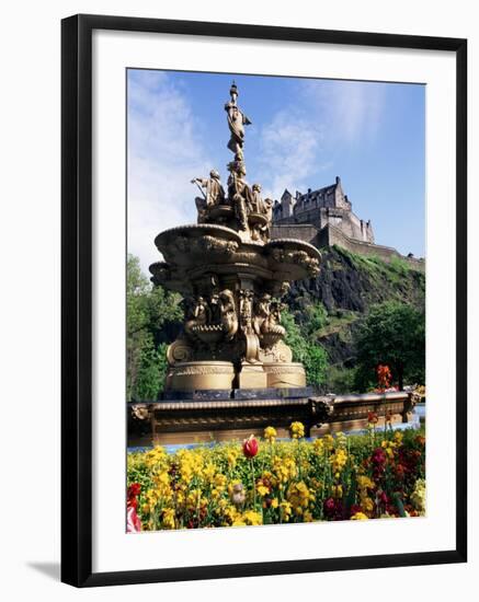 Castle and Princes Street Garden Fountain, Edinburgh, Lothian, Scotland, United Kingdom-Neale Clarke-Framed Photographic Print