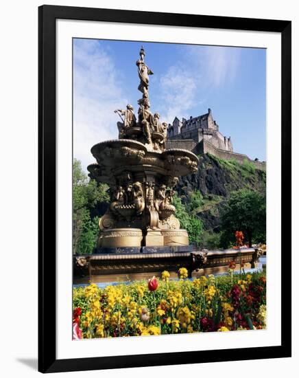 Castle and Princes Street Garden Fountain, Edinburgh, Lothian, Scotland, United Kingdom-Neale Clarke-Framed Photographic Print