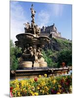 Castle and Princes Street Garden Fountain, Edinburgh, Lothian, Scotland, United Kingdom-Neale Clarke-Mounted Photographic Print