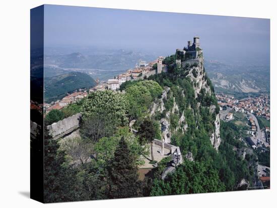 Castle Atop Mountain Peak, San Marino Republic-Gavin Hellier-Stretched Canvas