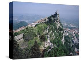 Castle Atop Mountain Peak, San Marino Republic-Gavin Hellier-Stretched Canvas