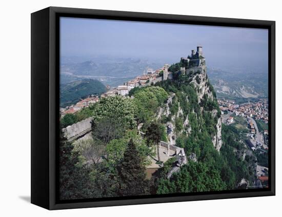 Castle Atop Mountain Peak, San Marino Republic-Gavin Hellier-Framed Stretched Canvas