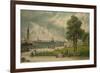 Castle Garden at the Tip of Manhattan with the Stature of Liberty in the Distance-null-Framed Premium Giclee Print