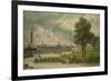 Castle Garden at the Tip of Manhattan with the Stature of Liberty in the Distance-null-Framed Premium Giclee Print