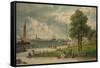 Castle Garden at the Tip of Manhattan with the Stature of Liberty in the Distance-null-Framed Stretched Canvas