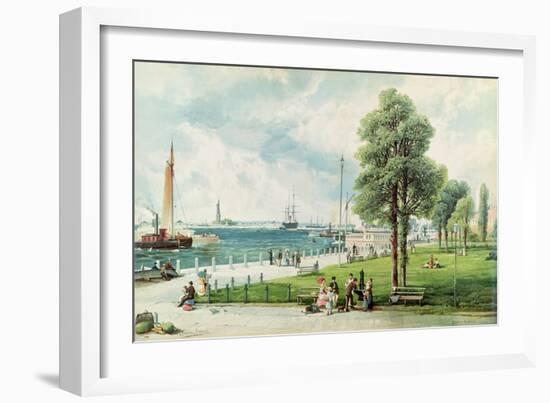 Castle Garden (View of Battery Park from South Ferry to Castle Garden) C.1886 (Embossed Litho)-Andrew Melrose-Framed Giclee Print