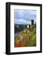 Castle Gutenfels High Above the Rhine, Autumn, on the Bottom Left the Town Kaub-Uwe Steffens-Framed Photographic Print