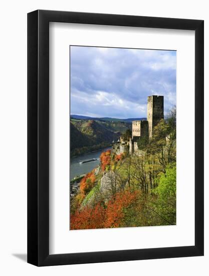 Castle Gutenfels High Above the Rhine, Autumn, on the Bottom Left the Town Kaub-Uwe Steffens-Framed Photographic Print