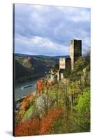 Castle Gutenfels High Above the Rhine, Autumn, on the Bottom Left the Town Kaub-Uwe Steffens-Stretched Canvas