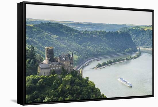 Castle Katz and the Lorelei Above the River Rhine, St. Goarshausen, Rhine Gorgegermany, Europe-Michael Runkel-Framed Stretched Canvas