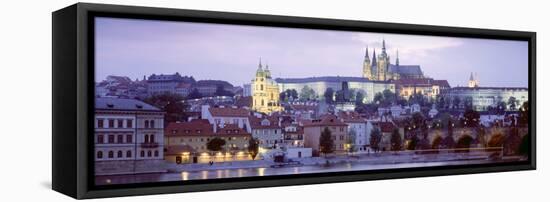 Castle Lit Up at Dusk, Hradcany Castle, Prague, Czech Republic-null-Framed Stretched Canvas