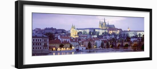 Castle Lit Up at Dusk, Hradcany Castle, Prague, Czech Republic-null-Framed Photographic Print