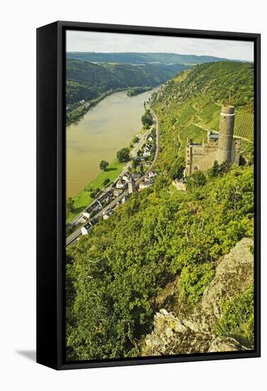 Castle Maus and River Rhine, Rhineland-Palatinate, Germany, Europe-Jochen Schlenker-Framed Stretched Canvas