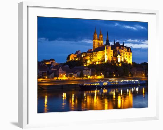 Castle of Meissen at Night Above the River Elbe, Saxony, Germany, Europe-Michael Runkel-Framed Photographic Print